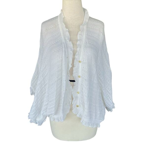 Vintage Saks Fifth Avenue 100% Cotton Delicate Knit Ruffled Cardigan Sweater - Picture 1 of 5